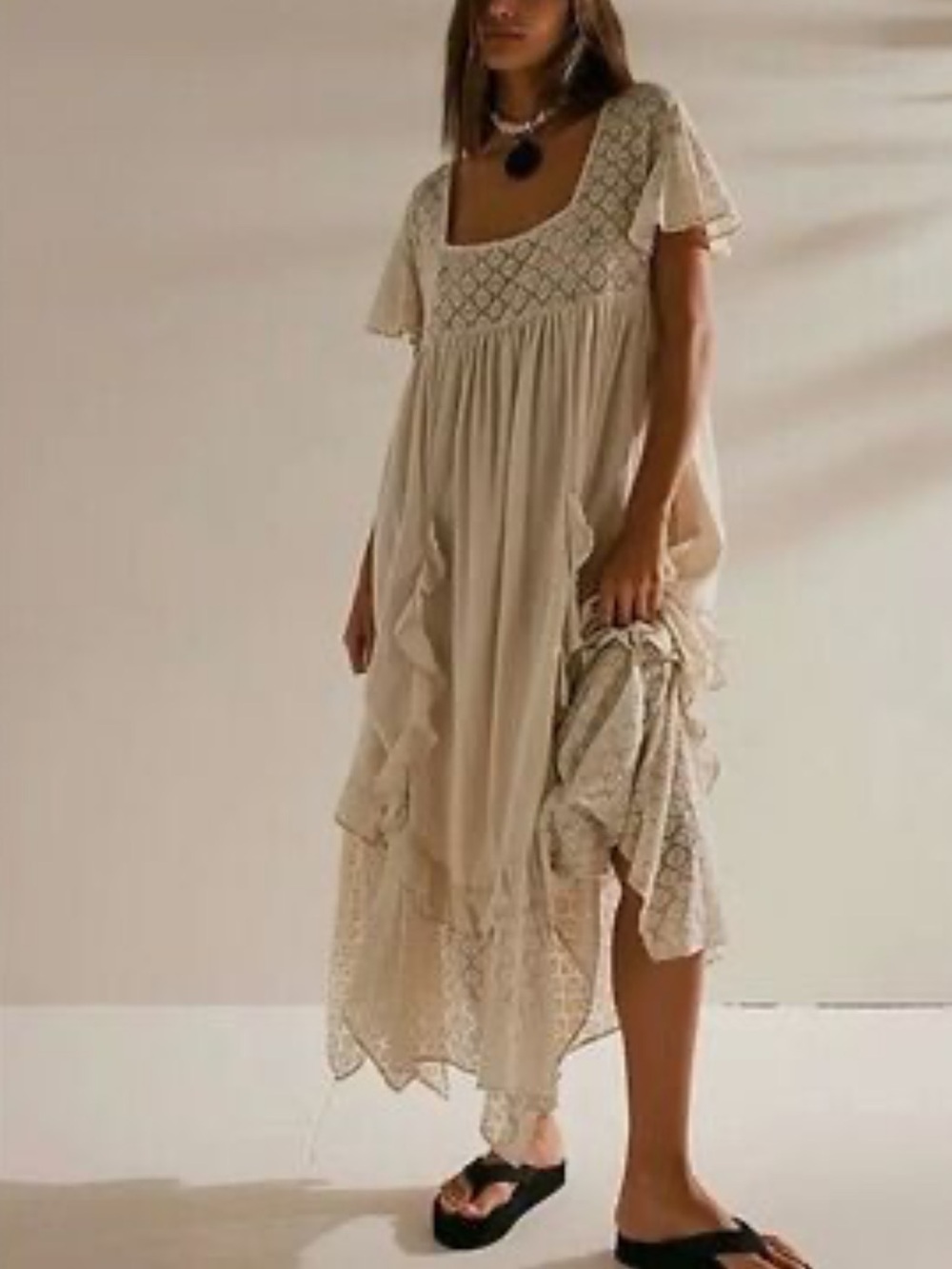 Free People Bring the Romance Maxi Dress Handkerchief Hem Ethereal Cottagecore